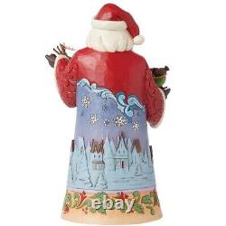 New JIM SHORE Santa Figurine MIDNIGHT CHRISTMAS SKY Reindeer Sleigh Snowy Town