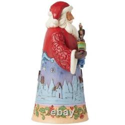 New JIM SHORE Santa Figurine MIDNIGHT CHRISTMAS SKY Reindeer Sleigh Snowy Town