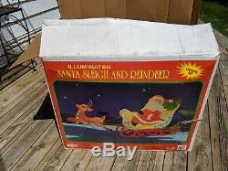 New OS Vintage Grand Venture Santa In Sleigh with Reindeer Blow Molds w Box