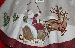 New Santa Reindeer Sled Snow 54 Christmas Tree Skirt Red Plaid Trim Snowflakes