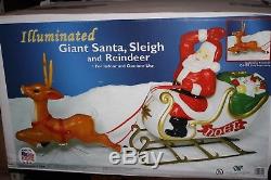 New Santa Sleigh & Reindeer Blow Mold Christmas Yard Decor General Foam
