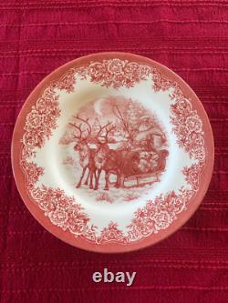 New Set of 14 Royal Stafford Red Sleigh Reindeer Santa Christmas Salad Plates