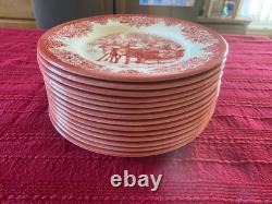 New Set of 14 Royal Stafford Red Sleigh Reindeer Santa Christmas Salad Plates