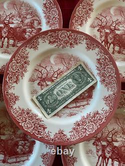 New Set of 8 Royal Stafford Red Sleigh Reindeer Santa Christmas Dinner Plates