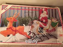 New Vintage Empire Christmas 72 Long Santa In Sleigh and Reindeer Blow Mold