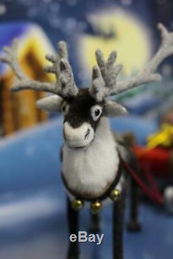 OOAK Realistic Miniature 112 reindeer with santa sleigh and gifts christmas