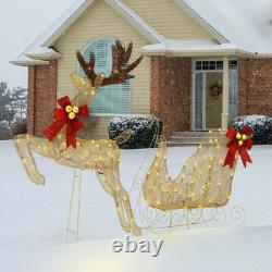 OUTDOOR CHRISTMAS DECORATION Reindeer Santa's Sleigh with LED Lights