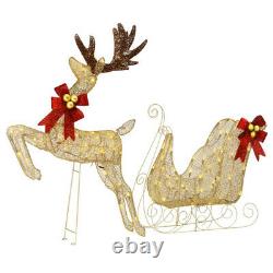 OUTDOOR CHRISTMAS DECORATION Reindeer Santa's Sleigh with LED Lights