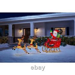 OUTDOOR SANTA CLAUS REINDEER SLEIGH Christmas Yard Decoration White LED Lights