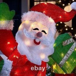 OUTDOOR SANTA CLAUS REINDEER SLEIGH Christmas Yard Decoration White LED Lights