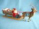 Old 18 Germany Santa Withsleigh & Reindeer Metal Antlers Composition Wood Present