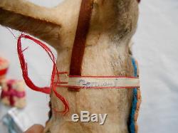 Old 18 Germany SANTA withSLEIGH & REINDEER Metal Antlers Composition Wood Present