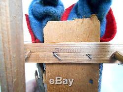 Old 18 Germany SANTA withSLEIGH & REINDEER Metal Antlers Composition Wood Present