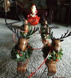 Old Antique Vintage Santa Sleigh & Reindeer Plastic Union 1960's MA Massachusett