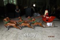 Old Antique Vintage Santa Sleigh & Reindeer Plastic Union 1960's MA Massachusett