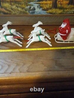 Old Rosbro Hard Plastic Rudolph 8 Reindeer Santa In Sleigh Candy