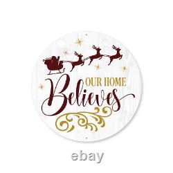 Our Home Believes Santa Reindeer Sleigh Metal Sign