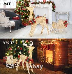 Outdoor Christmas Yard Decoration Lighted LED Santa Sleigh With Reindeer White