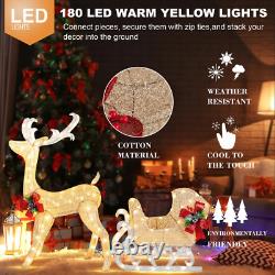 Outdoor Christmas Yard Decoration Lighted LED Santa Sleigh With Reindeer White