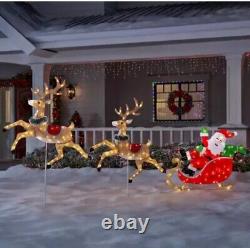 Outdoor Christmas Yard Decoration Pre Lit 6 ft. LED Santa Sleigh With Reindeer