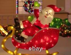 Outdoor Christmas Yard Decoration Pre Lit 6 ft. LED Santa Sleigh With Reindeer