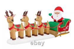 Outdoor Lighted Christmas Holiday Yard Decoration Santa Sleigh Reindeer 12ft LED