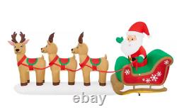 Outdoor Lighted Christmas Holiday Yard Decoration Santa Sleigh Reindeer 12ft LED