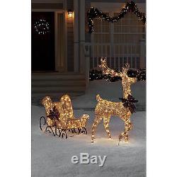 Outdoor Lighted Santa Sleigh Christmas Reindeer Holiday Rudolph Decoration Deer