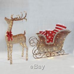 Outdoor Reindeer and Santa Sleigh Christmas Decoration 6 Foot Pre Lit LED Yard