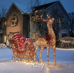 Outdoor Reindeer and Santa Sleigh Christmas Decoration 6 Foot Pre Lit LED Yard