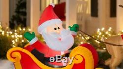 Outdoor Yard Inflatable Floating Santa Sleigh w Reindeer 6' x 10.5' Christmas