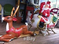 Outdoor light up blow mold santa sleigh 1 reindeer large