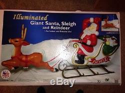 Outdoor light up blow mold santa sleigh 5 reindeer large