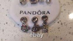 PANDORA? Holiday Wreath Sleigh Angel Reindeer Christmas Charm Lot of 7? RETIRED