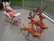 Poloron Santa Sleigh & 2 Reindeer W Antlers Christmas Blow Mold Light Up Yard
