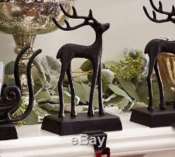 POTTERY BARN Santa's Sleigh Reindeer Christmas Stocking Holder Bronze set of 3