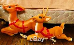 Pair Original 1970s Empire Plastic Santa Sleigh Reindeer Blowmold Deer Only