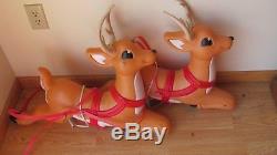 Pair Santa Sleigh Reindeer Christmas Blowmold 26 Long Grand Venture