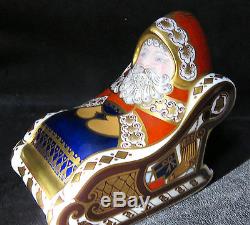 Pair boxed Royal Crown Derby Santa & Sleigh plus Reindeer First quality + Signed