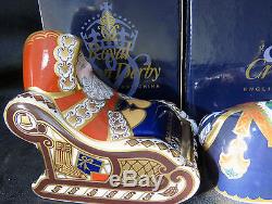 Pair boxed Royal Crown Derby Santa & Sleigh plus Reindeer First quality + Signed