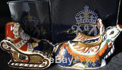Pair boxed Royal Crown Derby Santa & Sleigh plus Reindeer First quality + Signed