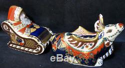 Pair boxed Royal Crown Derby Santa & Sleigh plus Reindeer First quality + Signed