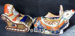 Pair boxed Royal Crown Derby Santa & Sleigh plus Reindeer First quality + Signed