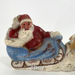 Papier Mache Santa Claus Sleigh Reindeer Christmas Pulp Paper VTG UNFINISHED 10