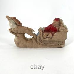 Papier Mache Santa Claus Sleigh Reindeer Christmas Pulp Paper VTG UNFINISHED 10