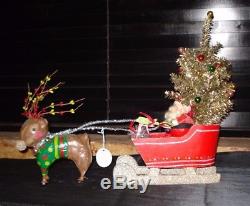Penny McAllister Christmas Santa in Sleigh with Tree & Reindeer