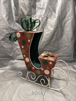 Pier 1 One VTG SLEIGH SANTA CLAUS REINDEER CHRISTMAS Presents GLITR Decor VG/EUC