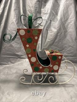 Pier 1 One VTG SLEIGH SANTA CLAUS REINDEER CHRISTMAS Presents GLITR Decor VG/EUC