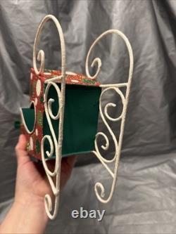 Pier 1 One VTG SLEIGH SANTA CLAUS REINDEER CHRISTMAS Presents GLITR Decor VG/EUC
