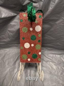 Pier 1 One VTG SLEIGH SANTA CLAUS REINDEER CHRISTMAS Presents GLITR Decor VG/EUC